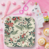 ヴィンテージレッドウィンターベリークリスマス ペーパープレート (パーティー)