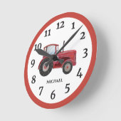 ヴィンテージレッドウォーターカラーファームトラクターラウンドクロック ラウンド壁時計 (傾斜)