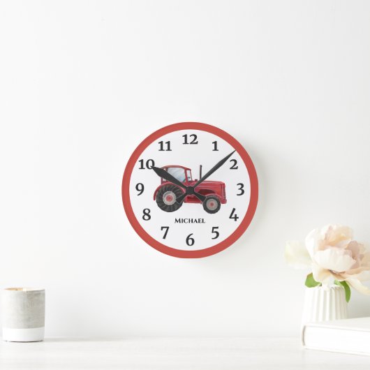 ヴィンテージレッドウォーターカラーファームトラクターラウンドクロック ラウンド壁時計 (ホーム)