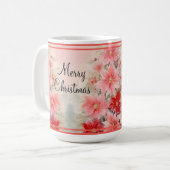ヴィンテージレッドウォーター色ポインセチアのクリスマスツリー コーヒーマグカップ (正面左)
