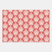 ヴィンテージレッドエレガントセージ緑金ゴールドダマスク ラッピングペーパーシート (正面3)