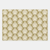 ヴィンテージレッドエレガントセージ緑金ゴールドダマスク ラッピングペーパーシート (正面2)