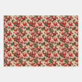 ヴィンテージレッドエレガント金ゴールドクリスマスオーナメントホリー ラッピングペーパーシート (正面3)