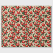 ヴィンテージレッドエレガント金ゴールドクリスマスオーナメントホリー ラッピングペーパー (フラット)