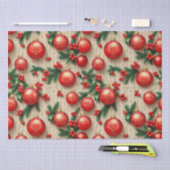 ヴィンテージレッドエレガント金ゴールドクリスマスオーナメントホリー 薄葉紙 (クラフト)