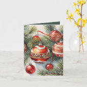 ヴィンテージレッドオーナメント写真&レシピクリスマス カード (黄色い花)