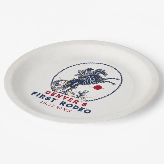 ヴィンテージレッドカウボーイファーストロデオ誕生日 ペーパープレート (アングル)