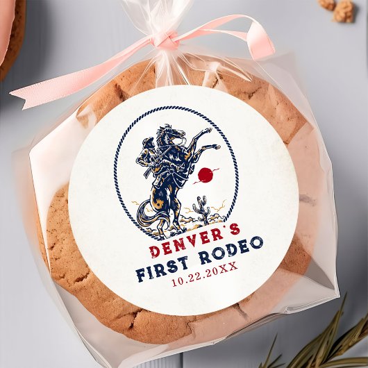 ヴィンテージレッドカウボーイファーストロデオ誕生日 ラウンドシール