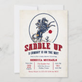 ヴィンテージレッドカウボーイロデオベビーシャワー 招待状 (正面)
