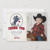ヴィンテージレッドカウボーイロデオ誕生日写真 サンキューカード (正面)