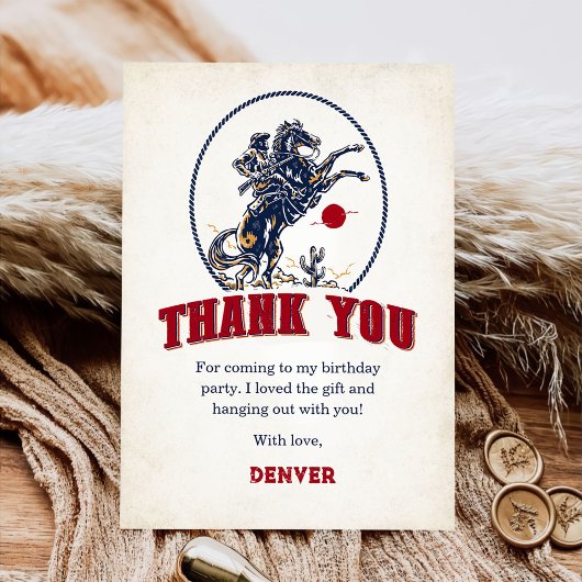 ヴィンテージレッドカウボーイロデオ誕生日 サンキューカード