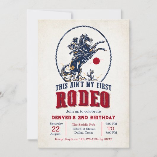 ヴィンテージレッドカウボーイロデオ2nd誕生日 招待状 (正面)