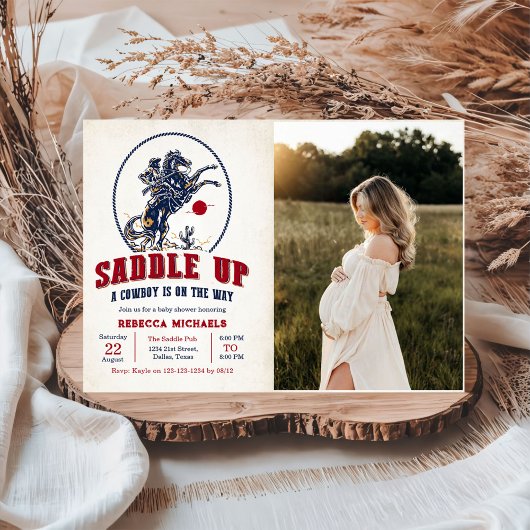 ヴィンテージレッドカウボーイRodeo赤ちゃんシャワー写真 招待状