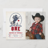 ヴィンテージレッドカウボーイRodeo 1st Birthday Photo 招待状 (正面)