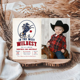 ヴィンテージレッドカウボーイRodeo 3rd誕生日フォト 招待状