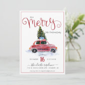 ヴィンテージレッドカーとクリスマスツリー招待状 招待状 (スタンド正面)