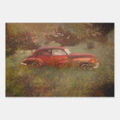 ヴィンテージレッドカーアンティークオールドア素朴ートデクページ ラッピングペーパーシート (正面2)