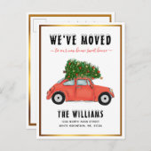 ヴィンテージレッドカークリスマスツリーレッドスクリプト動く 案内ポストカード (正面/裏面)