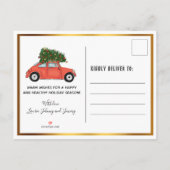 ヴィンテージレッドカークリスマスツリーレッドスクリプト動く 案内ポストカード (裏面)