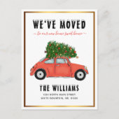 ヴィンテージレッドカークリスマスツリーレッドスクリプト動く 案内ポストカード (正面)