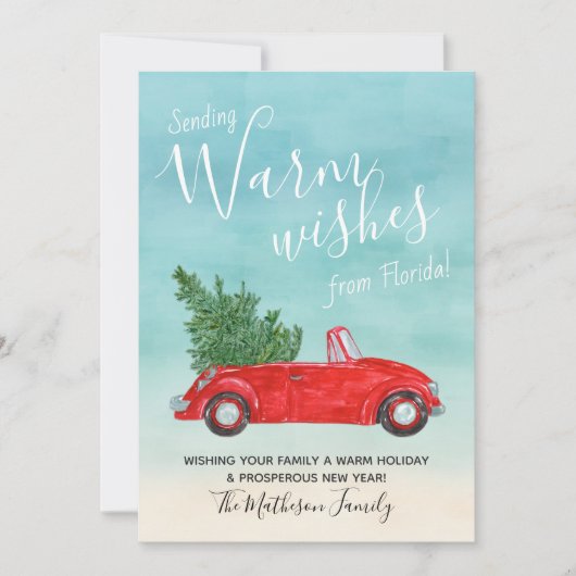 ヴィンテージレッドカークリスマス熱帯暖かい願い シーズンカード (正面)