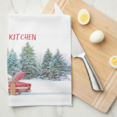 ヴィンテージレッドカークリスマス キッチンタオル (四つ折り)