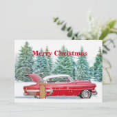 ヴィンテージレッドカースノースレッドクリスマスフラット シーズンカード (スタンド正面)