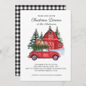 ヴィンテージレッドカーバーンクリスマスツリーディナー 招待状 (正面/裏面)