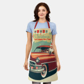 ヴィンテージレッドカー&サンタ エプロン (着用した状態)