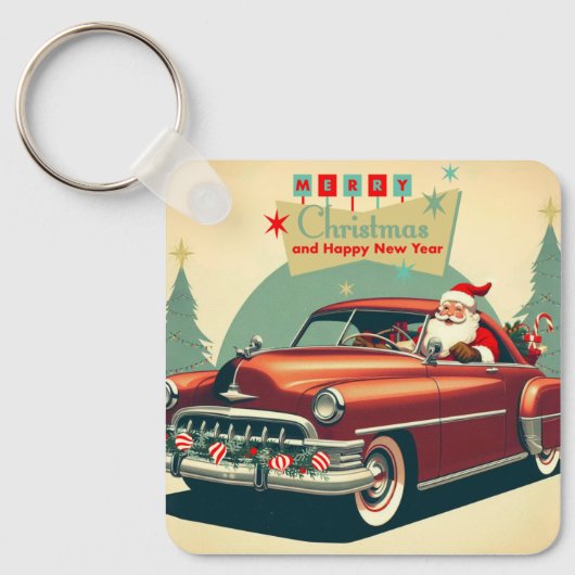 ヴィンテージレッドカー&サンタ キーホルダー (正面)