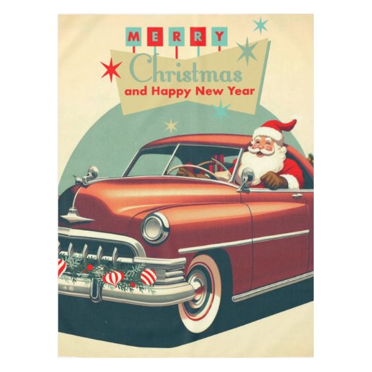 ヴィンテージレッドカー&サンタ テーブルクロス (正面)