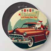 ヴィンテージレッドカー&サンタ 缶バッジ (正面&裏面)