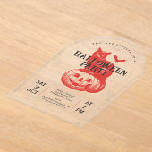 ヴィンテージレッドキャットカボチャハローウィンパーティ アクリル招待状 (レイダウン)