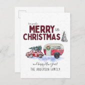ヴィンテージレッドキャンパークリスマスポストカード シーズンポストカード (正面/裏面)
