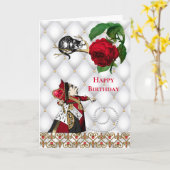 ヴィンテージレッドクイーンキャットバラ誕生日 カード (黄色い花)