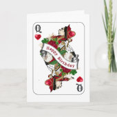 ヴィンテージレッドクイーンハート誕生日 カード (正面)