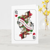 ヴィンテージレッドクイーンハート誕生日 カード (黄色い花)