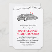 ヴィンテージレッドクラシック50sコンバーチブルレトロ車 招待状 (正面)