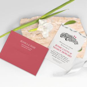 ヴィンテージレッドクラシック50sコンバーチブルレトロ車 招待状