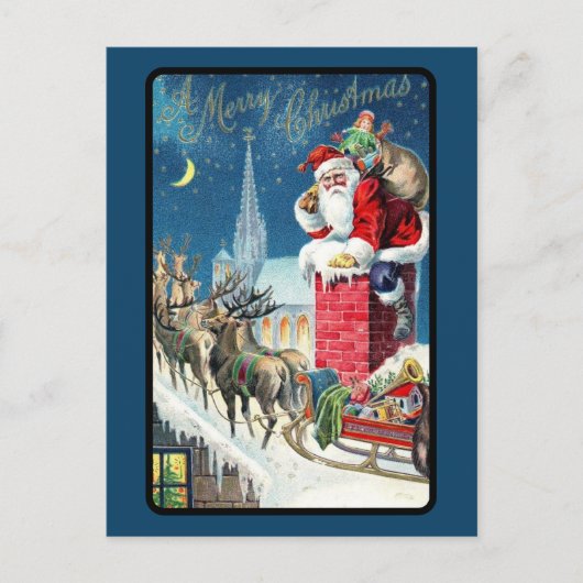 ヴィンテージレッドクリスマスイブサンタギフトデアーズ冬 シーズンポストカード (正面)
