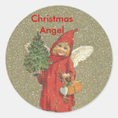 ヴィンテージレッドクリスマスエンジェルツリー ラウンドシール (正面)