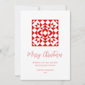 ヴィンテージレッドクリスマスジオメトリックキルトパーソナライズされた シーズンカード (正面)