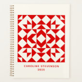 ヴィンテージレッドクリスマスジオメトリックキルトパーソナライズされた プランナー手帳 (正面)