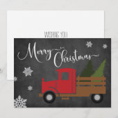 ヴィンテージレッドクリスマスツリートラックグリーティングカード シーズンカード (正面/裏面)