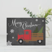 ヴィンテージレッドクリスマスツリートラックグリーティングカード シーズンカード (スタンド正面)