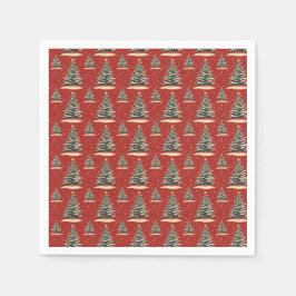ヴィンテージレッドクリスマスツリー スタンダードカクテルナプキン
