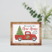 ヴィンテージレッドクリスマストラックの新しいアドレス移動 ポストカード (スタンド正面)