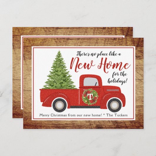 ヴィンテージレッドクリスマストラックの新しいアドレス移動 ポストカード (正面/裏面)