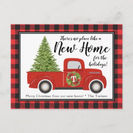 ヴィンテージレッドクリスマストラックの新しいアドレス移動 ポストカード
