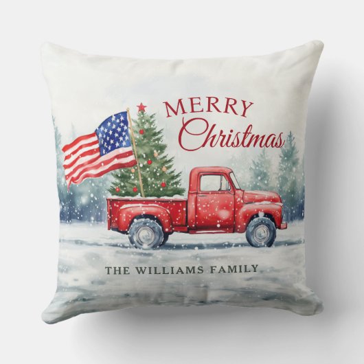 ヴィンテージレッドクリスマストラッククリスマスツリー国旗 クッション (裏面)